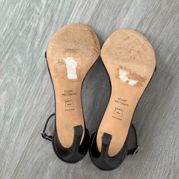 Stuart Weitzman 7 Black Leather Nudist” Heels Shoes - Picture 5 of 5